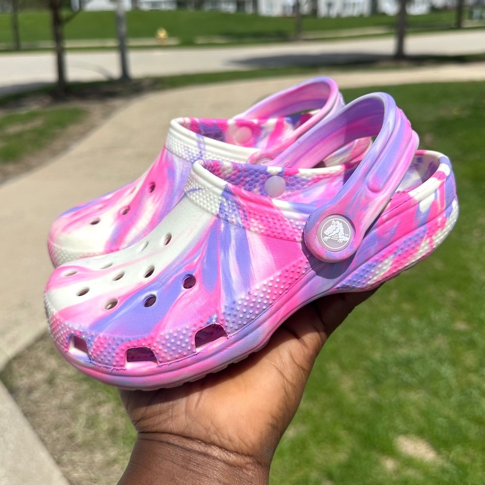 CROCS KIDS CLASSIC MARBLED TYE DYE CLOGS Little Girl Size J1 Pink Crush/Purple - Picture 9 of 12